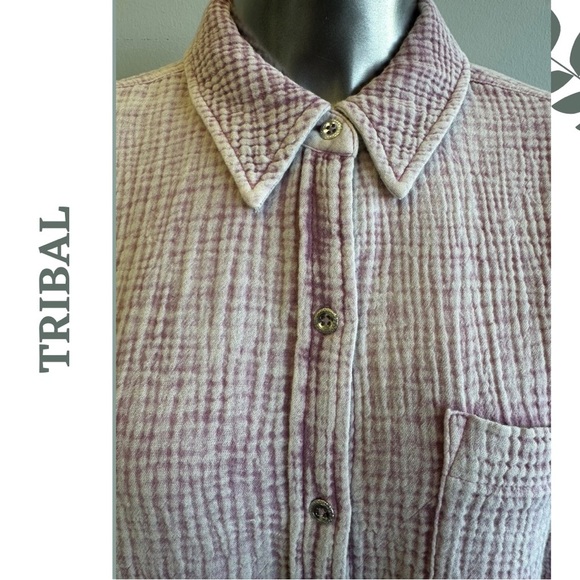 Tribal Casual Long Sleeve Button Down Collared Shirt Textured Waffle Grape XS - Picture 7 of 8